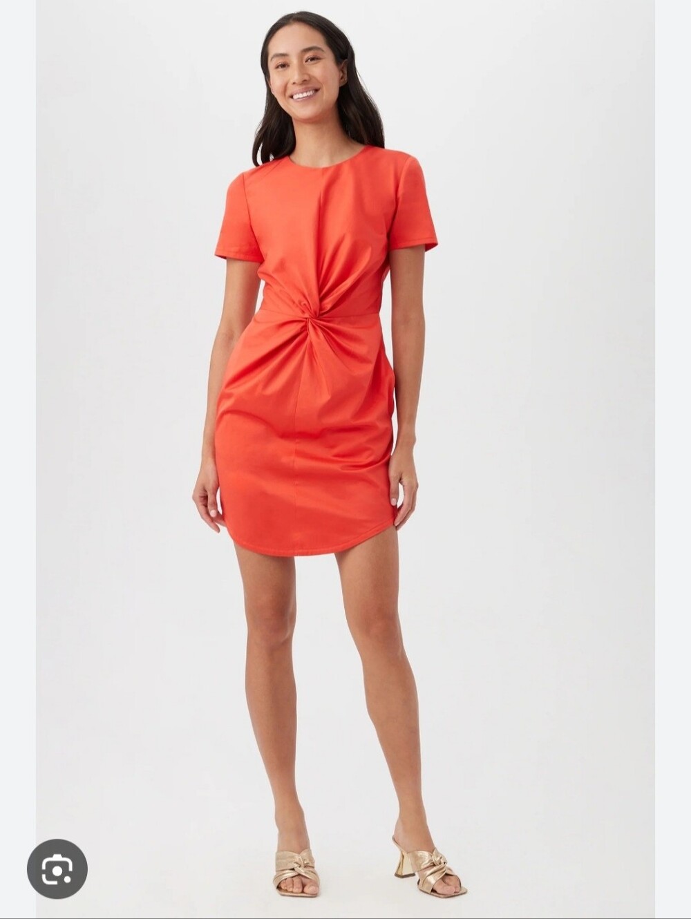 Trina Turk Womens Twist Front U-hem Sheath Crew Dress Red Size 8 Organic Cotton
